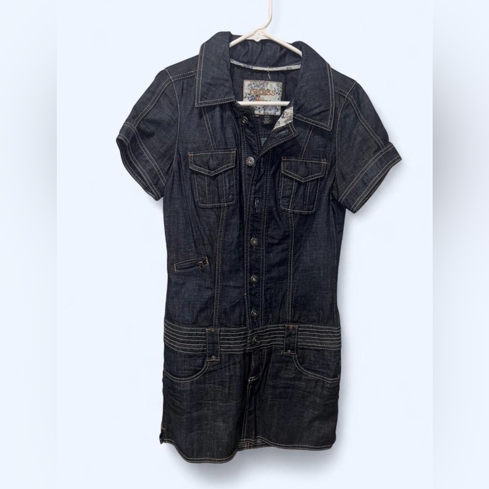 Guess Dark Denim Short Sleeve Mini Dress | Size Medium